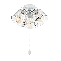 Aspen Creative 22013-1, Three-Light Ceiling Fan Light Kit with Pull Chain, Matte White Finish with Clear Glass Shades, 13-1/8
