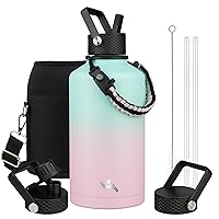 Insulated Water Bottle with Straw,87oz 3 Lids Water Jug with Carrying Bag,Paracord Handle,Double Wall Vacuum Stainless Steel Metal Flask,Gum