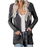 Women's Classic Long Sleeve Thin Knit Cardigan Sweaters Casual Open Front Button Down Cardigan Coat with Pockets