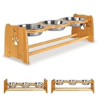 X-ZONE PET Elevated Dog Bowls for Cats and Dogs, Adjustable Bamboo Raised Bowls for Medium Dog, Food and Water Bowls Set Stand Feeder with 2 Stainless Steel Bowls Anti Slip Feet (Height 4.7