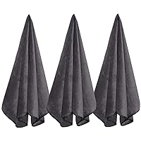 Microfiber Gym Towels for Exercise Fitness, Sports, Workout, 380-GSM 15-Inch x 31-Inch Bath Towels (3 Pack, Pure Grey)