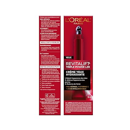 L'Oreal Paris Revitalift Triple Power Anti-Aging Eye Cream Treatment, with Pro Retinol, Hyaluronic Acid & Vitamin C to Reduce Wrinkles, De-puff and Brighten Skin, 0.5 fl. oz.