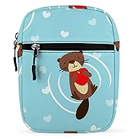 Funny Beaver with Heart Small Crossbody Bag Mini Shoulder Bag for Men Adjustable Satchel Bag Messenger Bag