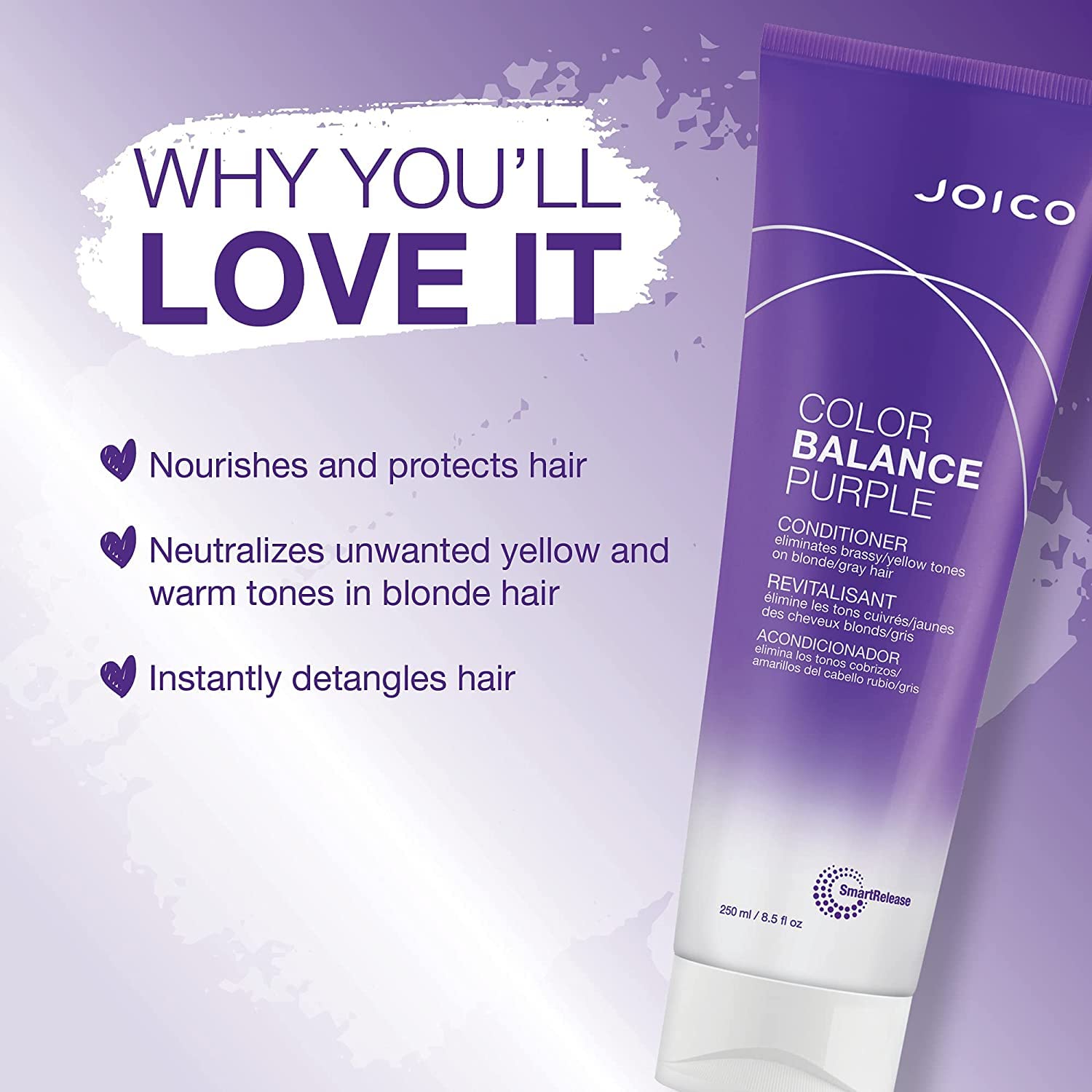 Joico Color Balance Purple Shampoo & Conditioner Set, Eliminate Brassy and Yellow tones, for Cool Blonde or Gray Hair