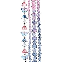 Flower 7in Bead Strand PinkToMontana Blue Mix Rondelle,Tulips, Butterflies