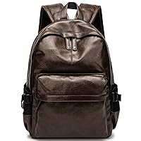 Leather Laptop Backpack for Men Women, School College Bookbag Casual Travel Daypack (Brown)