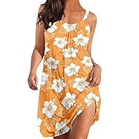 Summer Dresses for Women 2024 Vacation Boho Floral Print Sundresses Spaghetti Strap Mini Skirts Beach Casual