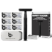 Matte Black Upgrade Open Comb Design Safety Razor Kit, Includes 1 Safety Razor with 10 Blades and 1 Razor Blade Bank with 30 Blades