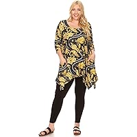 white mark Women's Plus Size Yanette Handkerchief Hem Tunic Top with Pockets in Paisley Print