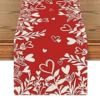 Artoid Mode Red Heart Love Plant Valentine's Day Table Runner, Seasonal Holiday Kitchen Dining Table Decoration for Home Party Decor 13x60 Inch