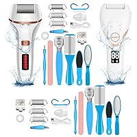 2 Pack Electric Foot Files Callus Remover, Pedicure Tools Foot Care Callus Remover Kit with 20in1 Pedicure Kit,6Pack Roller Heads,2Speed, Battery Display for Remove Cracked Heels Calluses,Hard Skin