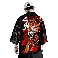 DOVWOER Men and Women's Japanese Kimono Cardigan Jackets Casual Open Front Lightweight Coat Unisex Size S-3XL