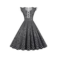 EFOFEI Women's Cap Sleeve Rockabilly Dress Retro Swing Polka Dot Dress 1950's Audrey Hepburn Summer Party Dress
