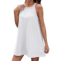 Summer Dresses for Women 2024 Sundresses for Women 2024 Solid Color Sexy Fashion Texture Loose Fit with Sleeveless Halter Summer Dresses White Medium