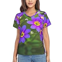 Blooming Flowers Women's T-Shirts Collection,Classic V-Neck, Flowy Tops and Blouses, Short Sleeve Summer Shirts,Most Women