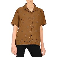 LA LEELA Women's Summer Button Down Blouses Relaxed Fit Vacation Short Sleeve Versatile Tops Hawaiian Shirt for Ladies