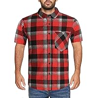 Men's Short Sleeve Pocket Plaid Shirts Button Down Thin Leisure Shirts Cotton Plaid Shirts for Men