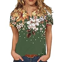 Women Shirts Dressy Casual T-Shirts Fashion Floral V Neck Button Down Tees Spring Casual Short Sleeve Tops Tunic with