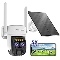 VSTARCAM 2K Solar Security Cameras Wireless, Solar Powered Security Camera,3MP Dual Lens Outdoor Security Camera with 5X Zoom, Color Night Vision, 2-Way Talk, IP66, Free Cloud Storage