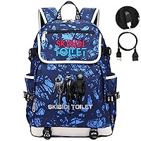 Skibidi Toilet Daily Backpack with USB Charging Port,High Capacity Rucksack,Waterproof College Bookbag