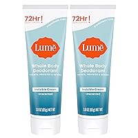 Lume Deodorant Cream Tube - Underarms and Private Parts - Aluminum Free, Baking Soda Free, Hypoallergenic, and Safe For Sensitive Skin - 3oz Tube Two-Pack (Unscented)