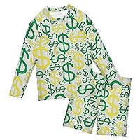Dollar Sign Boys Rash Guard Sets Swimsuits with Long Sleeve Kids Rash Guards Bathing Suits