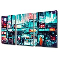 Cyberpunk Style Wall Art Tokyo Night Life Home Decorations for Living Room Cyberpunk City Street Modern Paintings Pictures 3 Piece Canvas Wall Art House Decor Posters Prints Ready to Hang 24