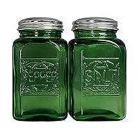 Depression Style Glass Salt and Pepper Shakers (Green)