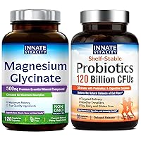 Innate Vitality Magnesium Glycinate & 3-in-1 Probiotics 120Billion Supplements Bundle for Men and Women, Magnesium Capsule (120 Count) & Probiotic Capsule (30 Count)