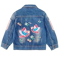 Peacolate 4-11Years Little Big Girls Embroider Birds and Flowers Denim Jacket(5-6Years)