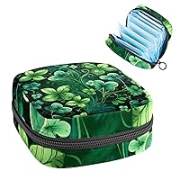 Happy St Patrick's Day Four Leaf Clover Menstrual Pad Purse for School, Tampons Collect Pouch for Women Girls, Soft Sanitary Napkin Disposal Bags