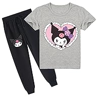 Girls Casual Short Sleeve Tee Shirt Crewneck Graphic Tops and Jogging Pants Set for Toddler