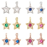 NBEADS 12 Pcs 6 Colors Star Cubic Zirconia Pendants, Shiny Star Pendants Brass Inlaid Clear Cubic Zirconia Charms for Jewelry Making