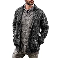 Cardigan Sweaters for Men Casual Long Sleeve Shawl Collar Cable Knit Sweater with Pockets, LY-007