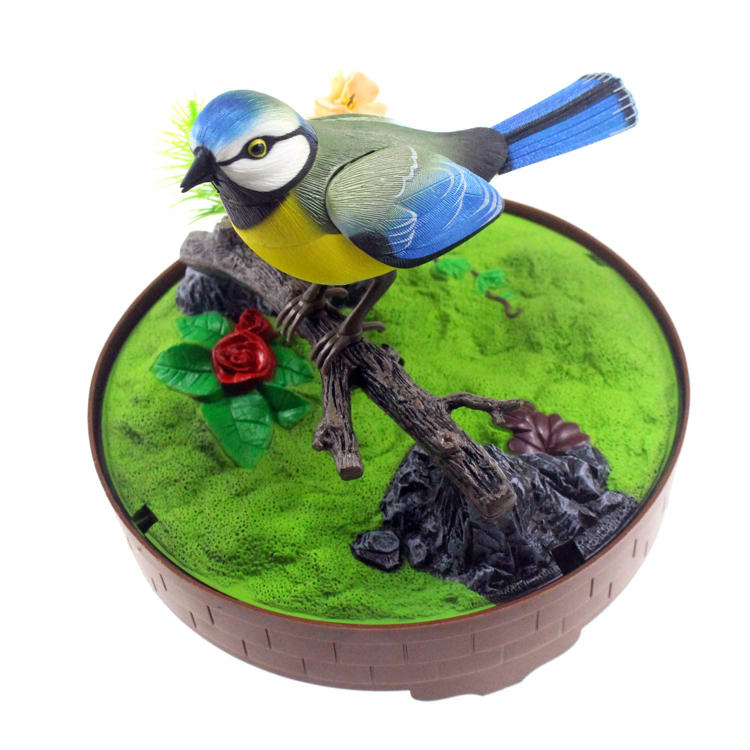 Tipmant Cute Electronic Pets Simulation Sparrow Bird in Cage Move Chirp Home Room Decor Ornament Kids Toys Gifts (Blue)