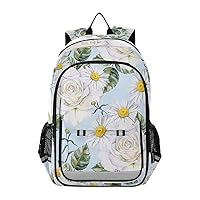 ALAZA White Rose & Daisy Flower Laptop Backpack Purse for Women Men Travel Bag Casual Daypack with Compartment & Multiple Pockets