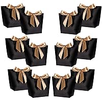 WantGor Gift Bags with Handles 10x7.5x3inch Paper Party Favor Bag Bulk with Bow Ribbon for Birthday Wedding/Bridesmaid Celebration Present Classrooms Holiday(Matte Black, Medium- 12 Pack)
