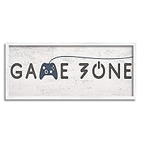 Game Zone Video Gamer Phrase Rustic Blue Controller, Designed by Daphne Polselli White Framed Wall Art, 13 x 30, Grey