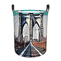 Brooklyn Bridge Round waterproof laundry basket,foldable storage basket,laundry Hampers with handle,suitable toy storage