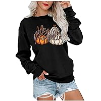 Womens Fall Fashion Sweatshirts No Hood 2023 Pumpkin Graphic Crewneck Pullover Tops Ladies Cute Thanksgiving Shirts