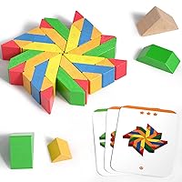 Wooden Building Blocks for Toddlers, 48PCS Stacking Block Set for Kids with Instruction Cards and Storage Bag, Preschool Educational Toy for Baby Boys and Girls Gifts
