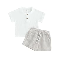 MAYUMMPY Toddler Boys Girl Cotton Linen Shorts Outfit Solid Color Button Shirts Tops Shorts Sets Summer Baby Boy Clothes