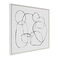 Sylvie Dancing Circles Black and Soft White Framed Canvas Wall Art by Teju Reval of SnazzyHues, 30x30 White, Decorative Minimalist Neutral Abstract Art Wall Décor