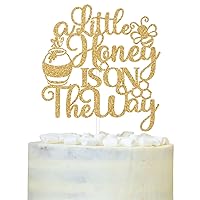 A Little Honey is on the Way Cake Topper,Oh Baby/Welcome Little One,Honey Bee Theme Pregnancy Announcement/Baby Shower Party Decoration Supplies, Gold Glitter