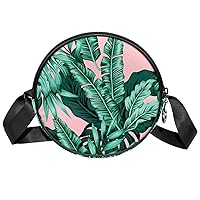 Leaf Tropical Crossbody Bag for Women Teen Girls Round Canvas Shoulder Bag Purse Tote Handbag Bag