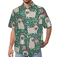 Funny Pug Dogs Mens Short Sleeve Shirts Casual Button Down Lapel T-Shirt Summer Beach Tee Tops