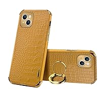 Guppy Compatible with iPhone 15 Plus Ring Holder Case Luxury Crocodile Cover Gold Edge 360 Degree Rotation Stand for Women Slim Leather Snake Lizard Skin Protective Cover case, 6.7Inch,Yellow