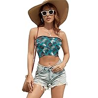 Retro Video Game Controller Pattern Women's Sexy Crop Top Casual Sleeveless Tube Tops Clubwear for Raves Party