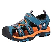 WUIWUIYU Boys Blue Sandals Outdoors Closed-Toe Hook-and-Loop Hiking River Tracing Trekking Athletic Sports Sandal Summer Shoes