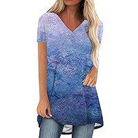 Womens Tops Short Sleeve Round Neck Shirts Tops Women's Casual V Neck Fashion Top Gradient Color Short Sleeve